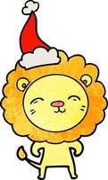cartone animato strutturato di un leone che indossa il cappello di Babbo Natale vettore