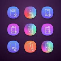 set di icone dell'app di riscaldamento. interfaccia utente ui ux. gas, elettrico, combustibili solidi, caldaie e scaldabagno. impianti di riscaldamento centralizzato commerciali, industriali e domestici. illustrazioni vettoriali isolate