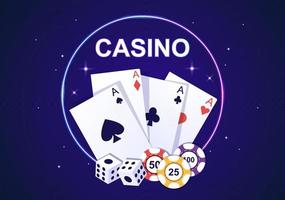 illustrazione del fumetto del casinò con pulsanti, slot machine, roulette, fiches da poker e carte da gioco per un design in stile gioco d'azzardo vettore