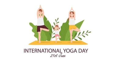 famiglia che pratica yoga nel parco. giornata internazionale dello yoga. illustrazione vettoriale