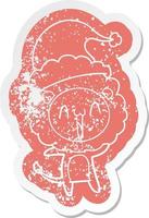 adesivo in difficoltà cartone animato felice di un leone che indossa il cappello di Babbo Natale vettore
