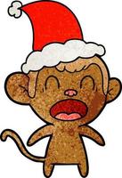gridando cartone animato strutturato di una scimmia che indossa il cappello di Babbo Natale vettore