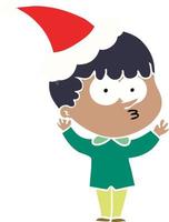illustrazione a colori piatta di un ragazzo curioso che indossa un cappello da Babbo Natale vettore
