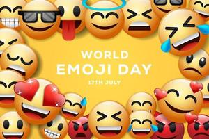 illustrazione di sfondo della giornata mondiale delle emoticon con diverse emoticon di espressione facciale vettore