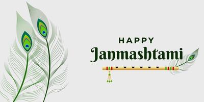 felice illustrazione di sfondo janmashtami con piuma di pavone e flauto krishna vettore
