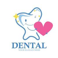 logo del dente che tiene immagine d'amore. simbolo di logo vettoriale amore sui denti