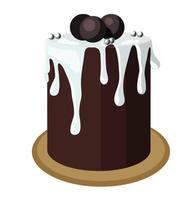 grande torta al cioccolato brownie guarnita con ganache bianca, cioccolatini e palline di zucchero argento. stock illustrazione vettoriale isolato su uno sfondo bianco.