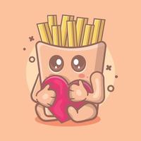 carino patatine fritte cibo personaggio mascotte tenendo amore segno cuore isolato cartone animato in stile piatto design vettore