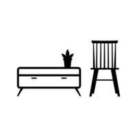 sagoma di sedia e tavolo. elemento di design icona in bianco e nero su sfondo bianco isolato vettore
