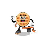 cartone animato mascotte del cerchio waffle in esecuzione sul traguardo vettore