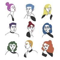 avatar di ragazze e ragazzi in stile doodle su sfondo bianco