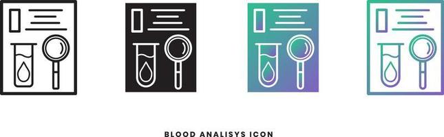 icona del test del sangue vettoriale negli stili solido, sfumato e linea. colori alla moda. Isolato su uno sfondo bianco