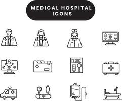 icone mediche vettoriali. cura del paziente e del medico. infermiere primo soccorso medico sanitario. icone per web, app e software vettore