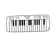 sintetizzatore isolato su sfondo bianco. tastiera elettronica, strumento musicale. illustrazione disegnata a mano di vettore in stile doodle. perfetto per carte, decorazioni, logo.