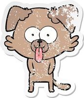 adesivo angosciato di un cane cartone animato con la lingua fuori vettore