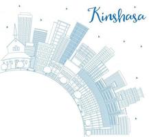delinea lo skyline di Kinshasa con edifici blu e copia spazio. vettore