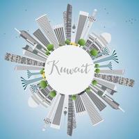 skyline della città del kuwait con edifici grigi e cielo blu. vettore