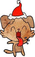 cartone animato strutturato di un cane ansimante che indossa il cappello di Babbo Natale vettore