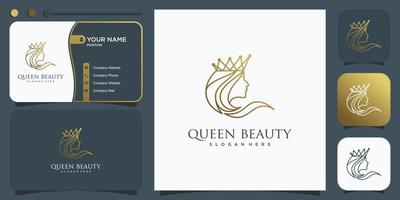 logo della regina per donna con vettore premium di concetto di linea dorata creativa