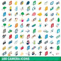 100 icone della fotocamera impostate, stile 3d isometrico vettore