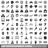 100 icone di intrattenimento impostate, stile semplice vettore