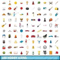 100 icone di hobby impostate, stile cartone animato vettore