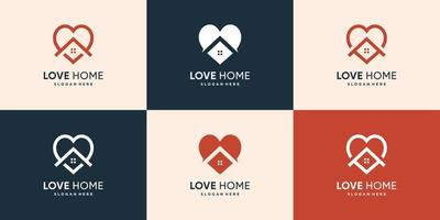 collezione di logo della casa con vettore premium di concetto di amore creativo