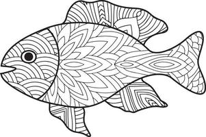 pagina da colorare di pesce, vettore di pesce di disegno a mano