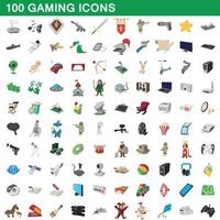 100 icone di gioco impostate, stile cartone animato vettore