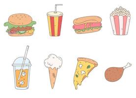 set di doodle di fast food vettore