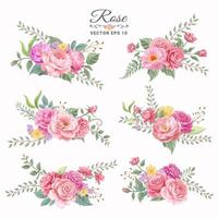 bella rosa fiore e foglia botanica illustrazione dipinta digitale per amore matrimonio san valentino o arrangiamento invito design biglietto di auguri vettore