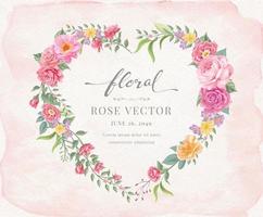bella rosa fiore e foglia botanica a forma di cuore acquerello dipinto digitale illustrazione per amore matrimonio San Valentino o disposizione invito design biglietto di auguri vettore