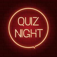 poster dell'annuncio del quiz pub, lettere luminose al neon in stile vintage che brillano su sfondo di mattoni scuri. domande gioco di squadra per persone intelligenti illustrazione vettoriale, segno elettrico incandescente in stile retrò vettore