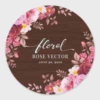 bella rosa fiore e foglia botanica su legno etichetta cerchio digitale illustrazione dipinta per amore matrimonio San Valentino o disposizione invito design biglietto di auguri vettore