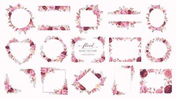 set di raccolta bellissimo fiore rosa e foglia botanica illustrazione dipinta digitale per amore matrimonio San Valentino o disposizione invito design biglietto di auguri vettore