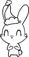 simpatico disegno di un coniglio che indossa un cappello da babbo natale vettore