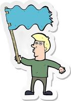 adesivo di un uomo cartone animato sventola bandiera vettore
