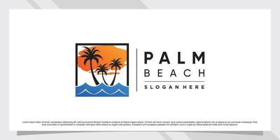 ispirazione per il design del logo della palma e della spiaggia con il vettore premium del sole e dell'elemento creativo