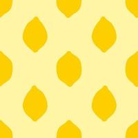 modello senza cuciture giallo limone, in stile design piatto. frutti di limone disegnati a mano su sfondo giallo brillante, semplice design ripetuto. illustrazione estiva vettore