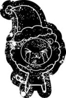 icona angosciata del fumetto di un leone piangente che indossa il cappello di Babbo Natale vettore