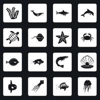 icone degli animali marini impostano il vettore dei quadrati