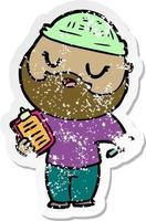 adesivo angosciato di un uomo cartone animato con la barba vettore
