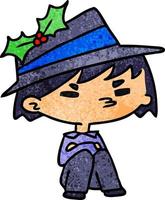 cartone animato con texture natalizia di kawaii boy vettore
