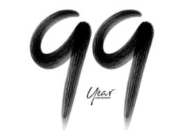 99 anni anniversario celebrazione modello vettoriale, 99 anni logo design, 99° compleanno, lettere nere numeri pennello disegno schizzo disegnato a mano, numero logo design illustrazione vettoriale