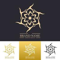 design semplice e lussuoso con logo floreale rotondo in oro con concetto di mandala lineare o linee alla moda vettore