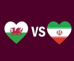 galles e iran bandiera cuore simbolo design europa e asia calcio finale vettore paesi europei e asiatici squadre di calcio illustrazione