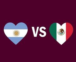 argentina e messico bandiera cuore simbolo design nord america e america latina vettore finale di calcio paesi nordamericani e latinoamericani squadre di calcio illustrazione