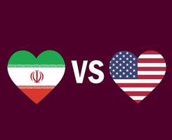 iran e stati uniti bandiera cuore simbolo design nord america e asia calcio finale vettore paesi nordamericani e asiatici squadre di calcio illustrazione