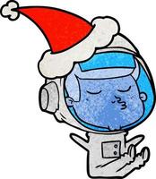 cartone animato testurizzato di un astronauta fiducioso che indossa il cappello di Babbo Natale vettore