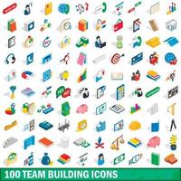 100 set di icone di team building, stile 3d isometrico vettore